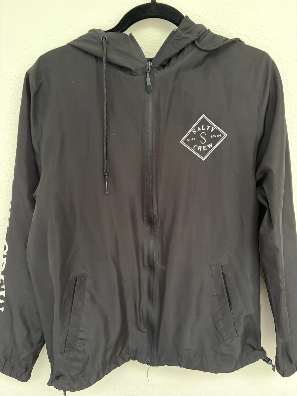 Salty Crew Men's Black Hooded Windbreaker with Logo